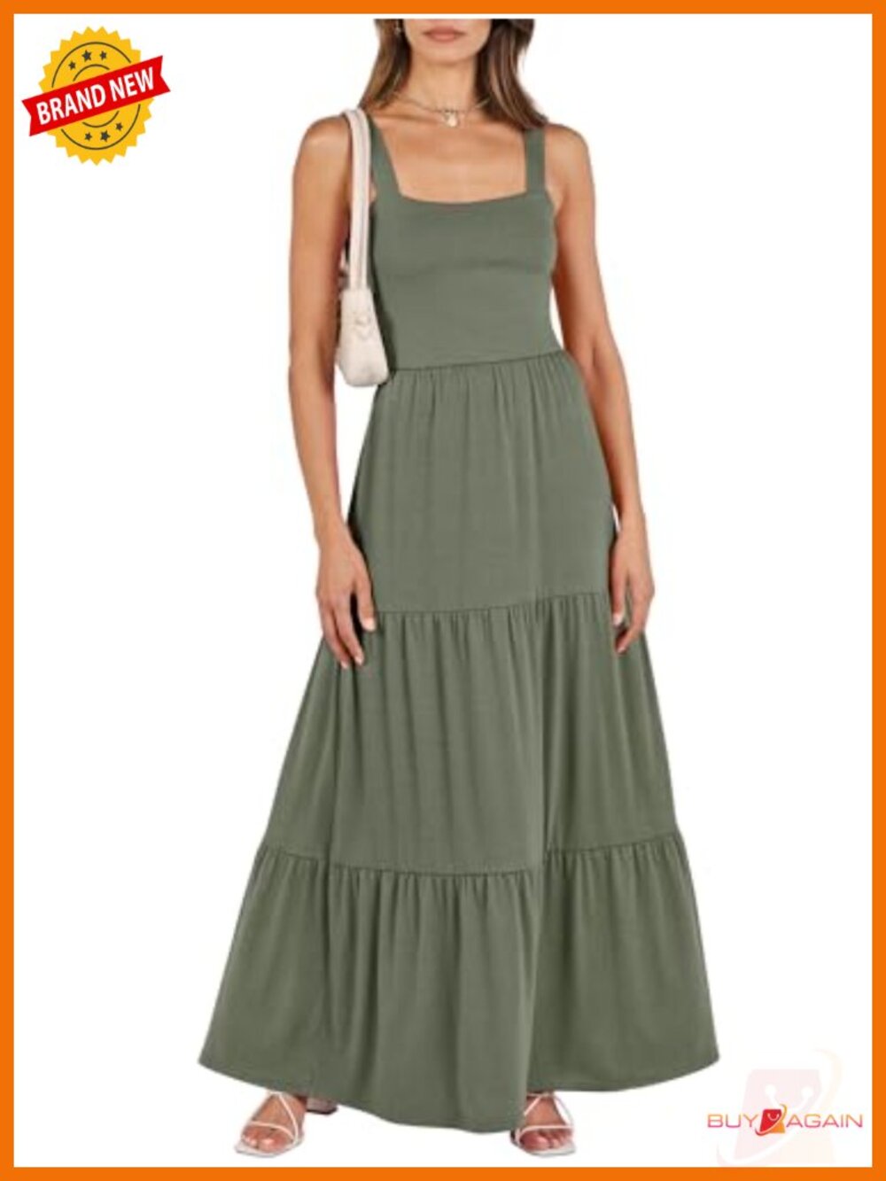 Women's Flowy Maxi Dress Square Neck Sundress with Pockets Sleeveless